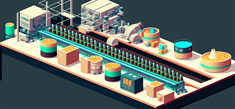 Close-up of food and drink production line process
