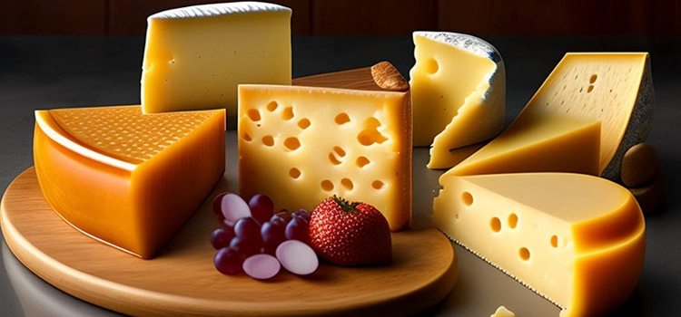  Close-up of the variety of cheeses on table