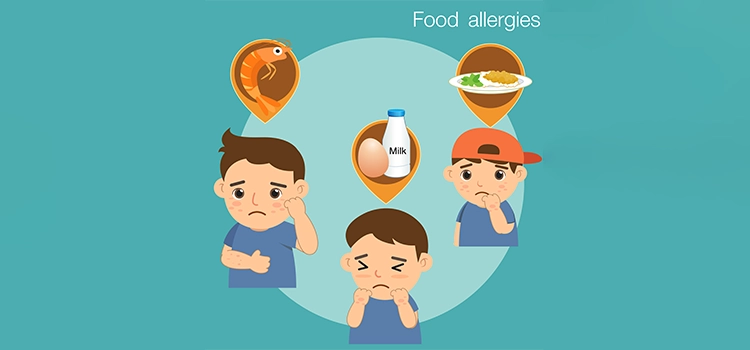 Close-up of vector boy with food allergies. 