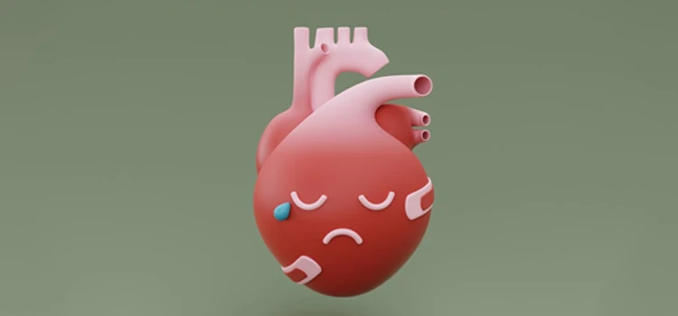 Close-up of sad cartoon anatomical heart 
