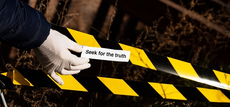  Close-up of truth concept arrangement at a crime scene 